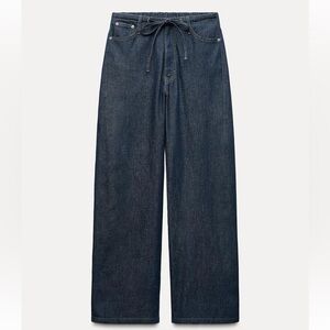 Zara FLOWY FAUX DENIM PANTS Navy Blue 6929/021